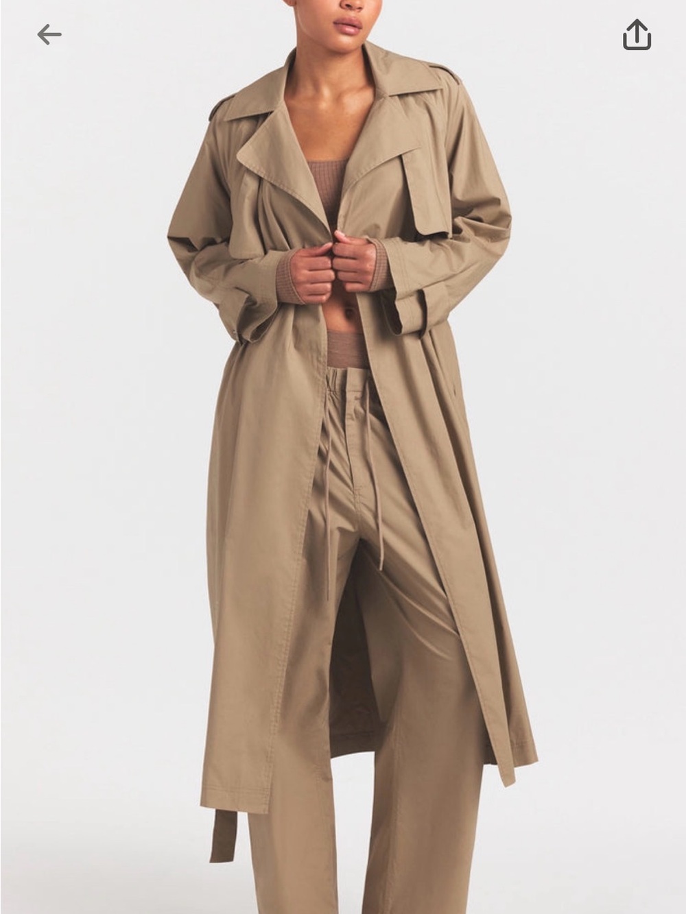 SKIMS Woven Cotton Oversized Trench Coat Desert Missing Belt